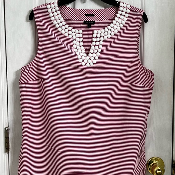 Ann Taylor pink and white striped beaded collar sleeveless shirt . Size 14 - Picture 1 of 6